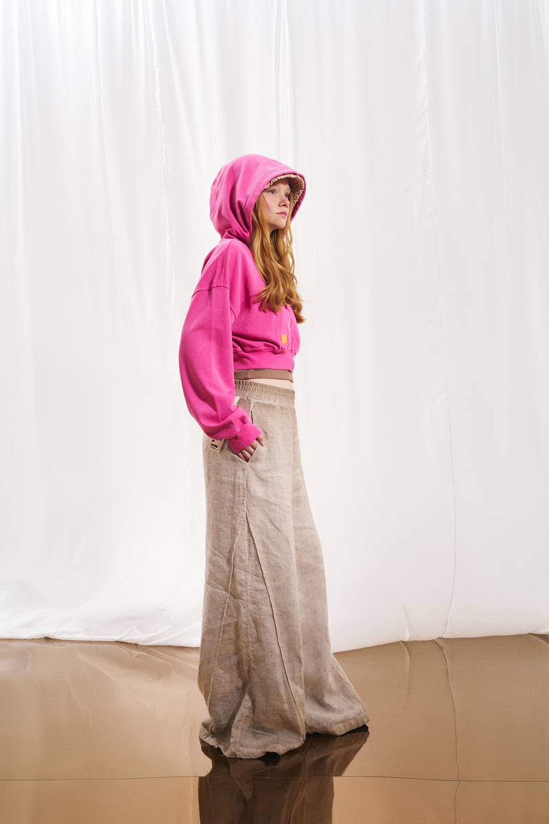 Pembe Fermuarlı Crop Sweatshirt 17322