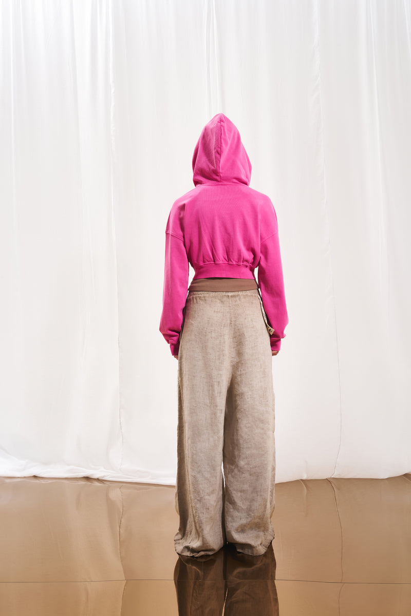 Pembe Fermuarlı Crop Sweatshirt 17322