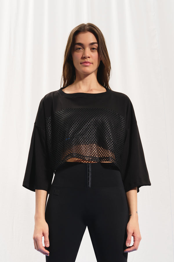 Siyah File Crop T-shirt 17343