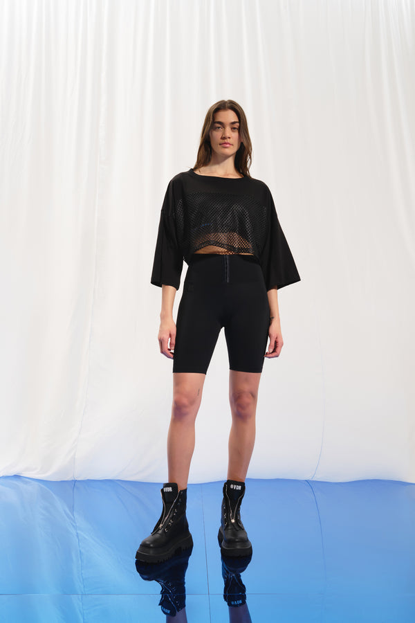 Siyah File Crop T-shirt 17343