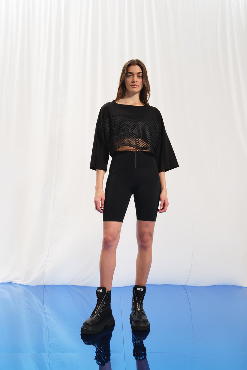 Siyah File Crop T-shirt 17343