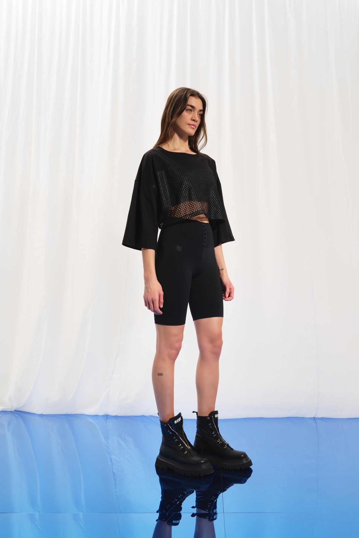 Siyah File Crop T-shirt 17343