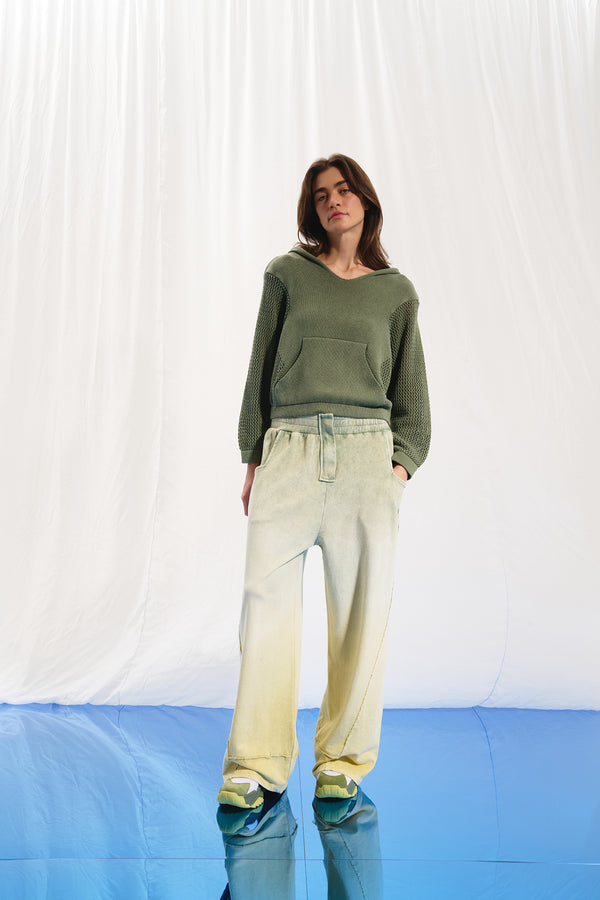 Zeytin Yeşili Fıstık Yeşili Wide-Leg Pantolon 17344