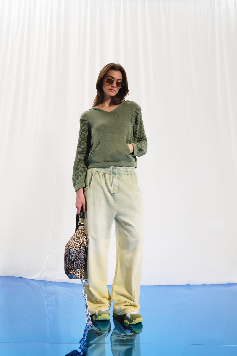 Zeytin Yeşili Fıstık Yeşili Wide-Leg Pantolon 17344