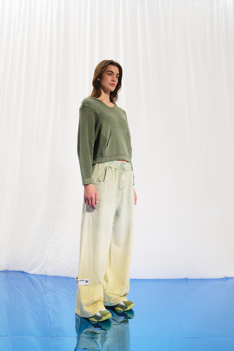 Zeytin Yeşili Fıstık Yeşili Wide-Leg Pantolon 17344