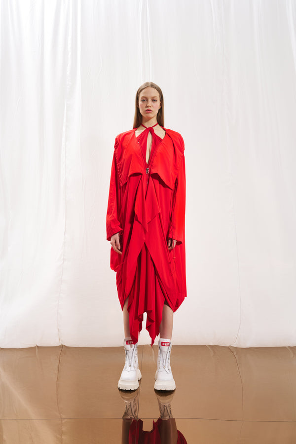 Mercan Kapüşonlu Oversize Trençkot 17347