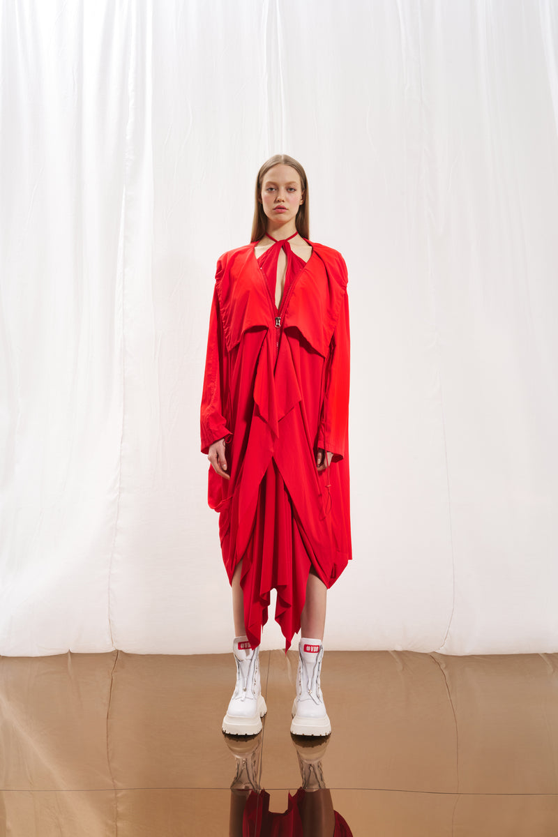 Mercan Kapüşonlu Oversize Trençkot 17347