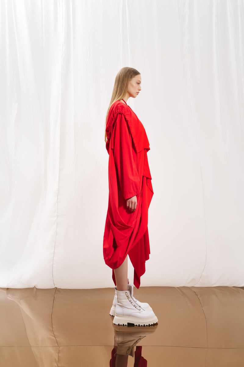Mercan Kapüşonlu Oversize Trençkot 17347