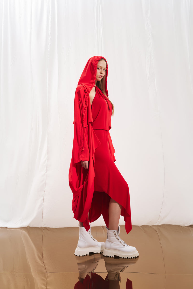 Mercan Kapüşonlu Oversize Trençkot 17347