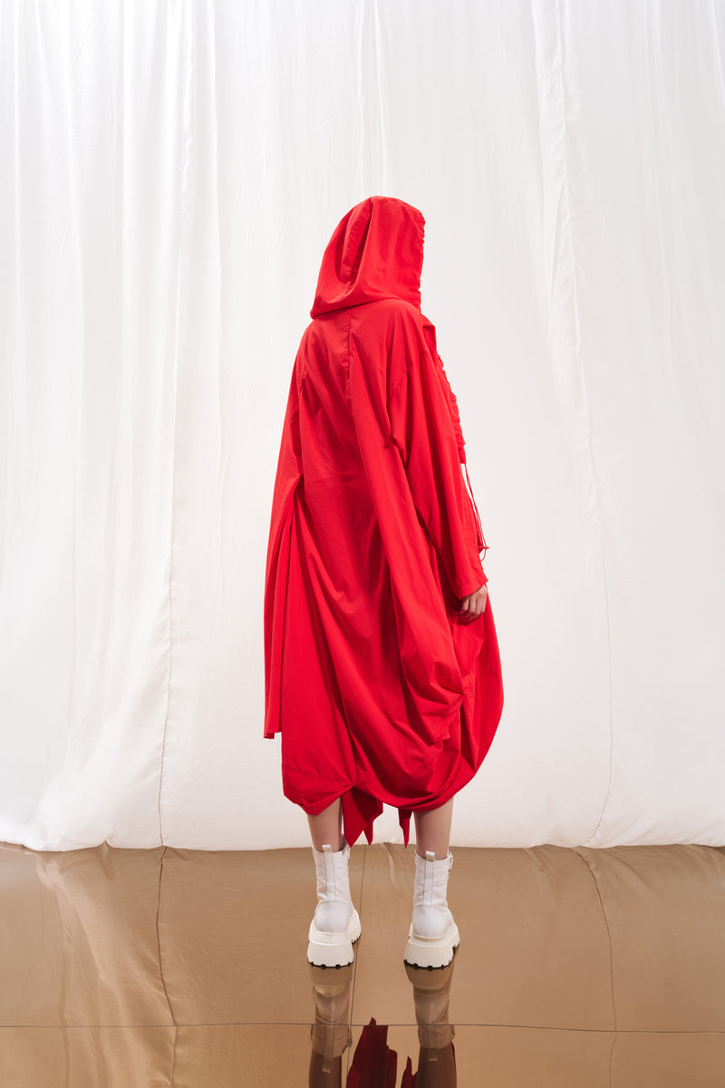 Mercan Kapüşonlu Oversize Trençkot 17347