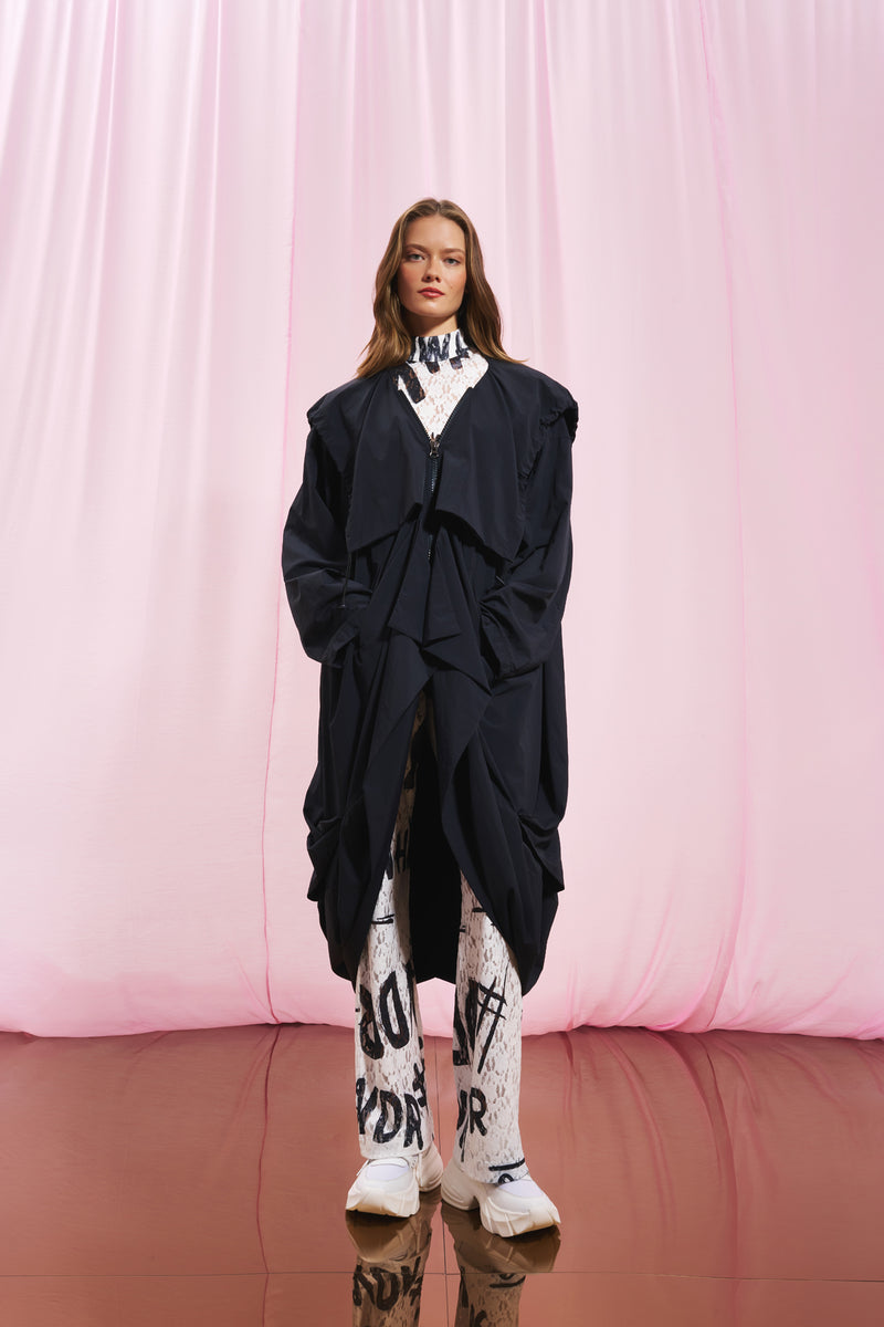 Siyah Kapüşonlu Oversize Trençkot 17347