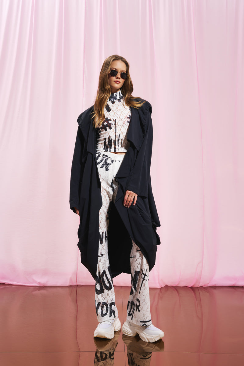 Siyah Kapüşonlu Oversize Trençkot 17347