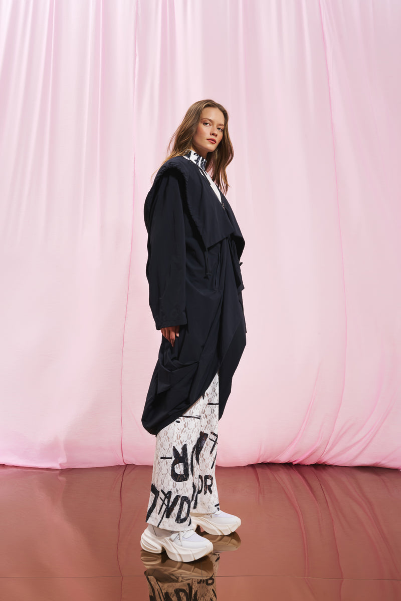 Siyah Kapüşonlu Oversize Trençkot 17347