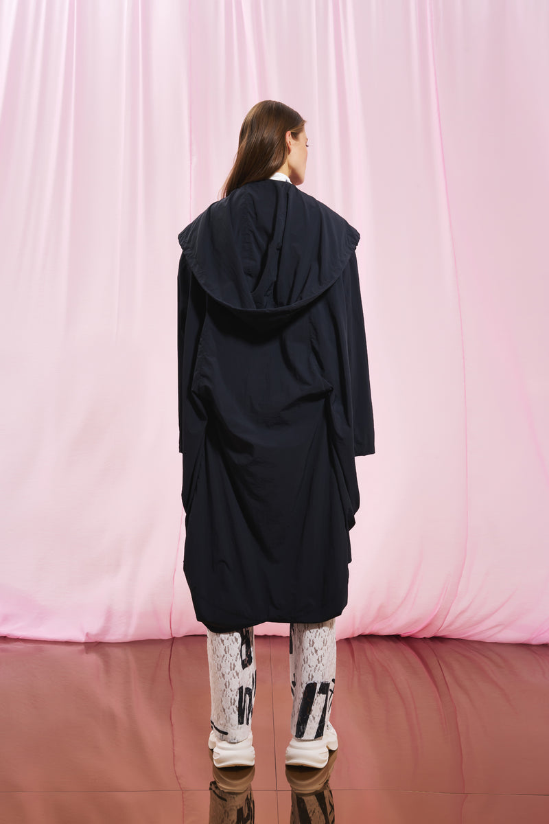 Siyah Kapüşonlu Oversize Trençkot 17347