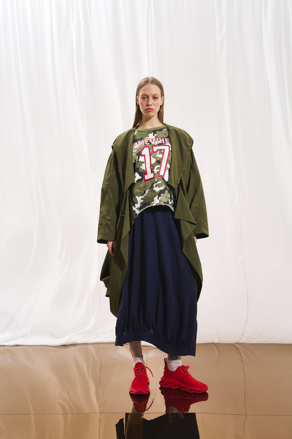 Zeytin Yeşili Kapüşonlu Oversize Trençkot 17347