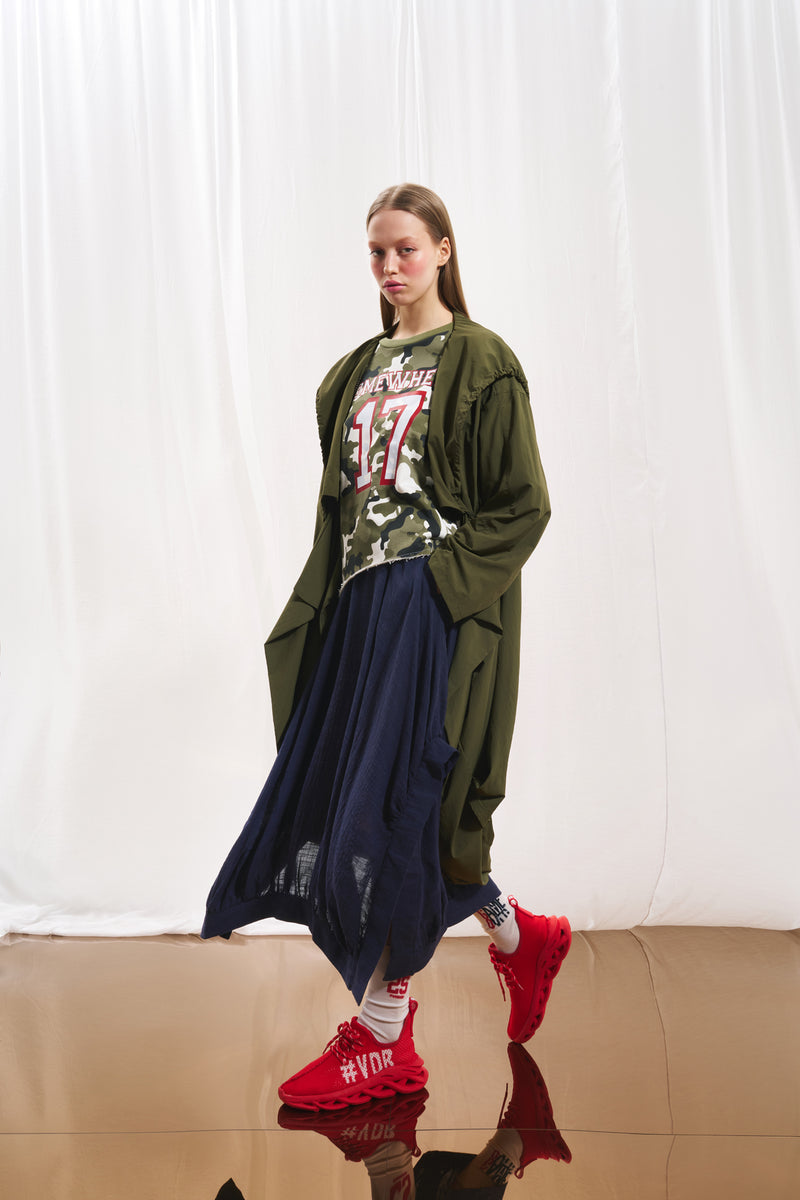 Zeytin Yeşili Kapüşonlu Oversize Trençkot 17347