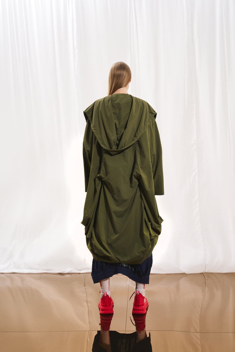 Zeytin Yeşili Kapüşonlu Oversize Trençkot 17347