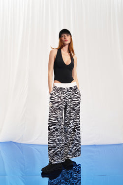 Siyah Ekru Zebra Desenli Wide-Leg Pantolon 17350