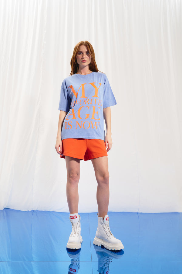 Lila Slogan Baskılı T-shirt 17353
