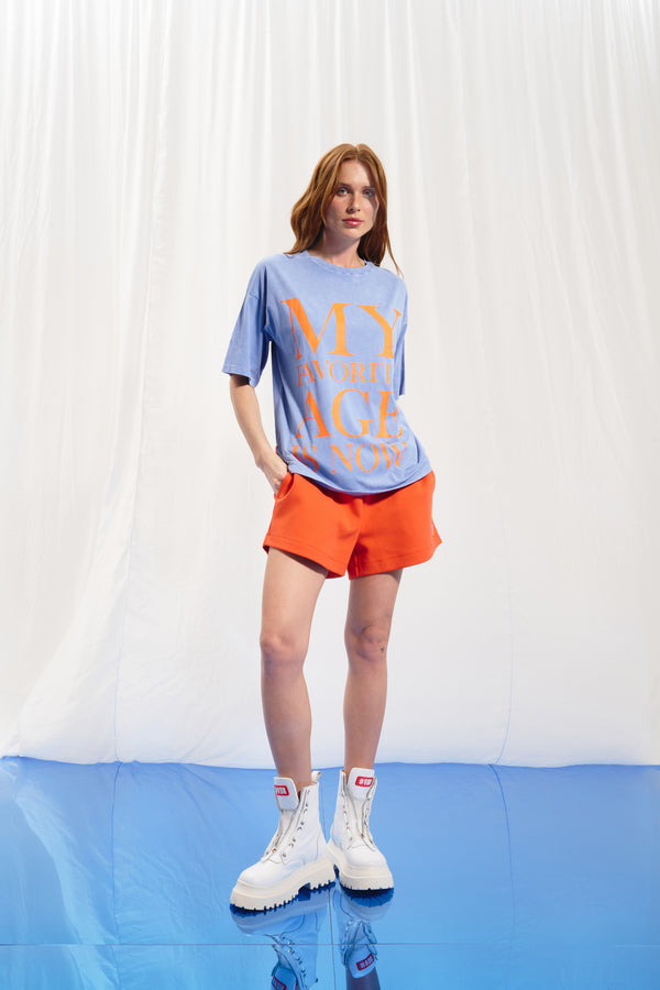 Lila Slogan Baskılı T-shirt 17353