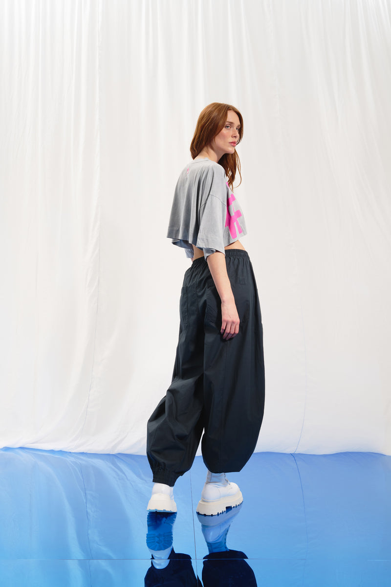 Gri Süper Crop T-shirt 17361