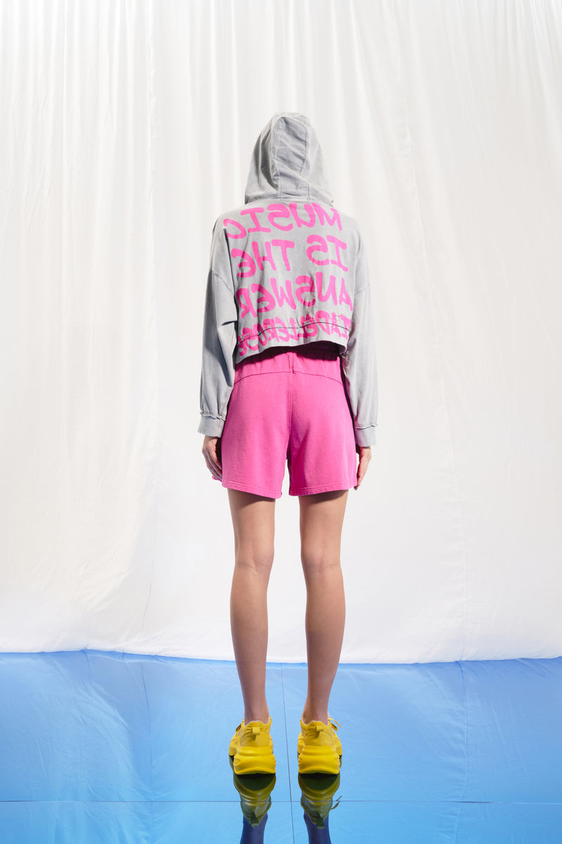 Gri Slogan Baskılı Kapüşonlu Sweatshirt 17362