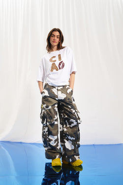 Haki Kamuflaj Wide-Leg Kargo Pantolon 17364