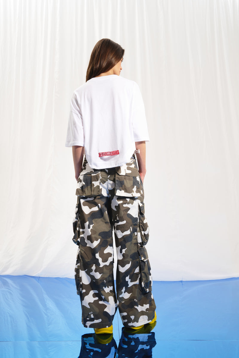 Haki Kamuflaj Wide-Leg Kargo Pantolon 17364