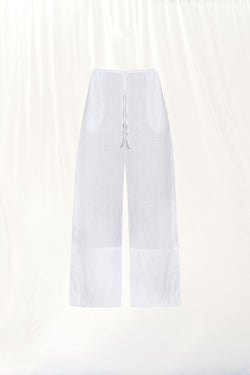 Beyaz Keten Wide-Leg Pantolon 17369