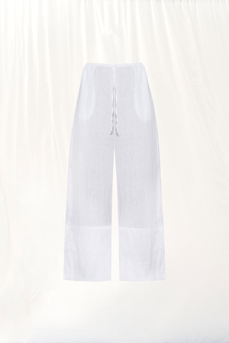 Beyaz Keten Wide-Leg Pantolon 17369