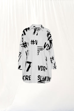 Beyaz Baskılı Oversize Gömlek 17378