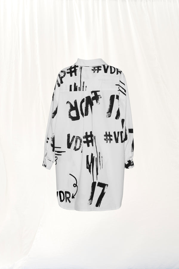 Beyaz Baskılı Oversize Gömlek 17378
