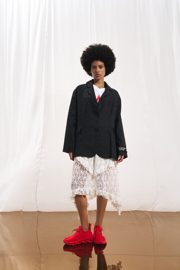 Siyah Keten Blazer Ceket 17391