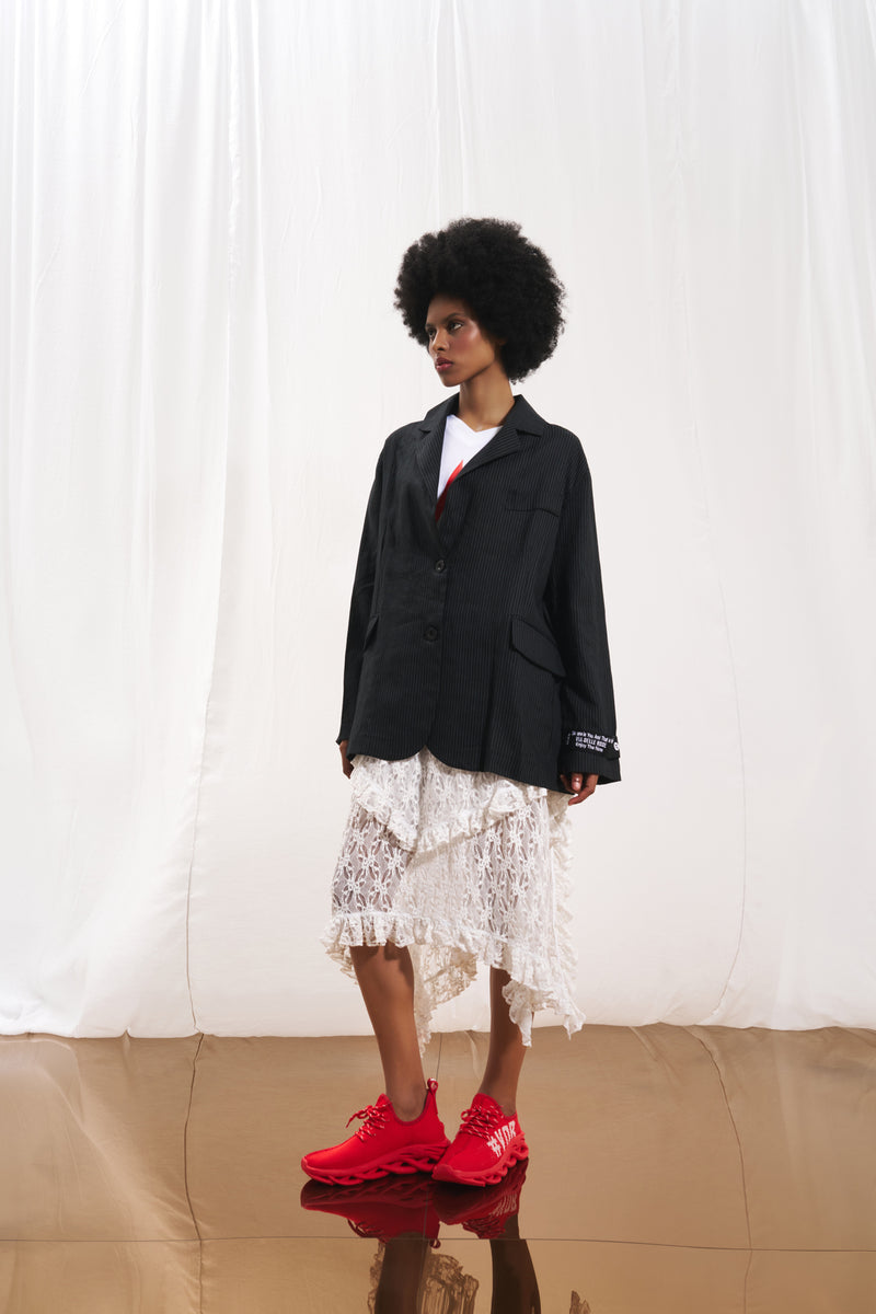 Siyah Keten Blazer Ceket 17391
