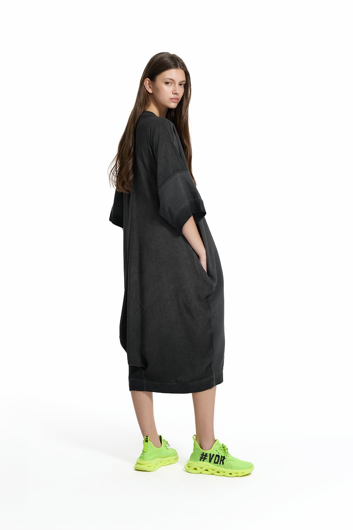 Siyah Önü Baskılı Oversize Sweatshirt Elbise 19037