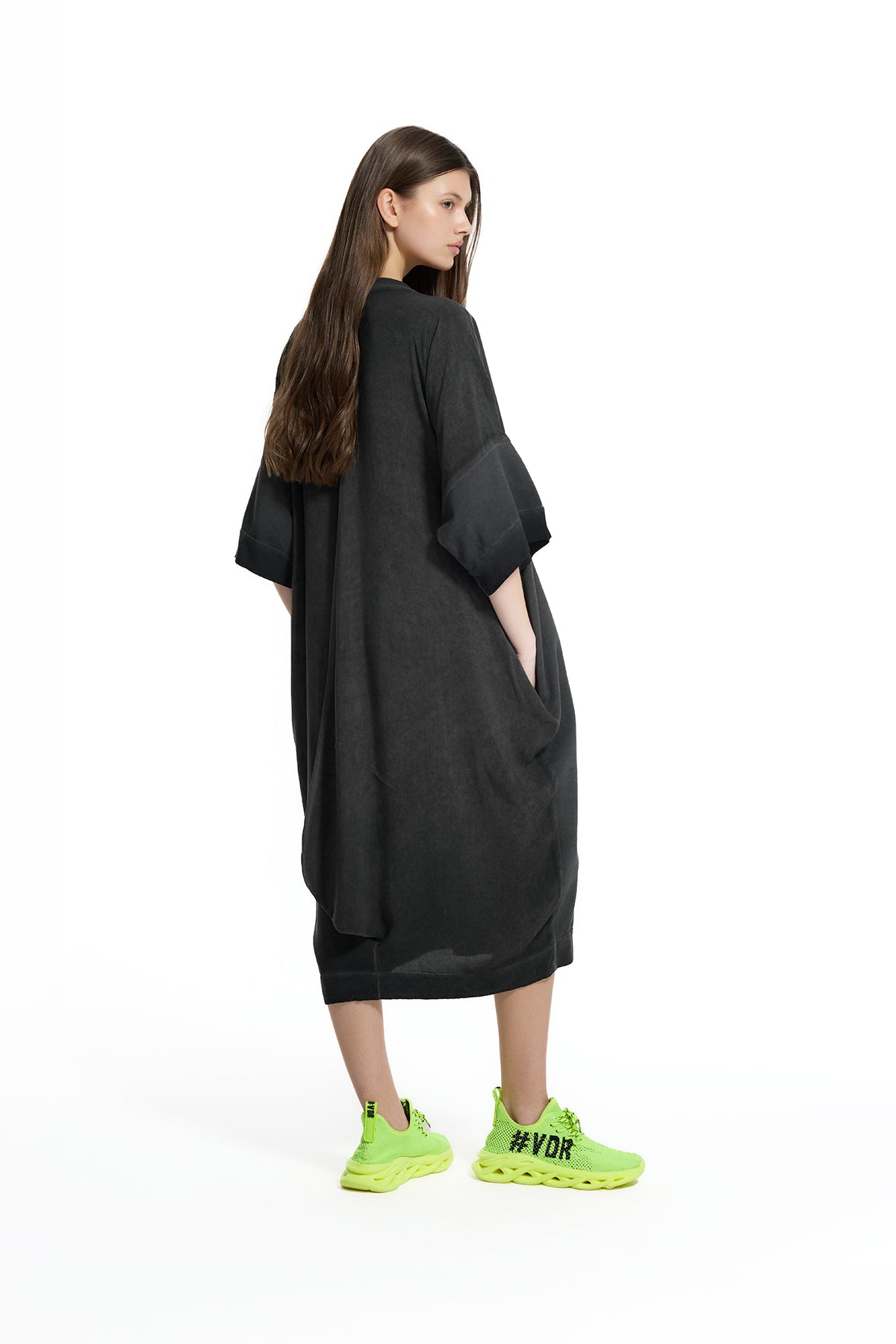 Siyah Önü Baskılı Oversize Sweatshirt Elbise 19037