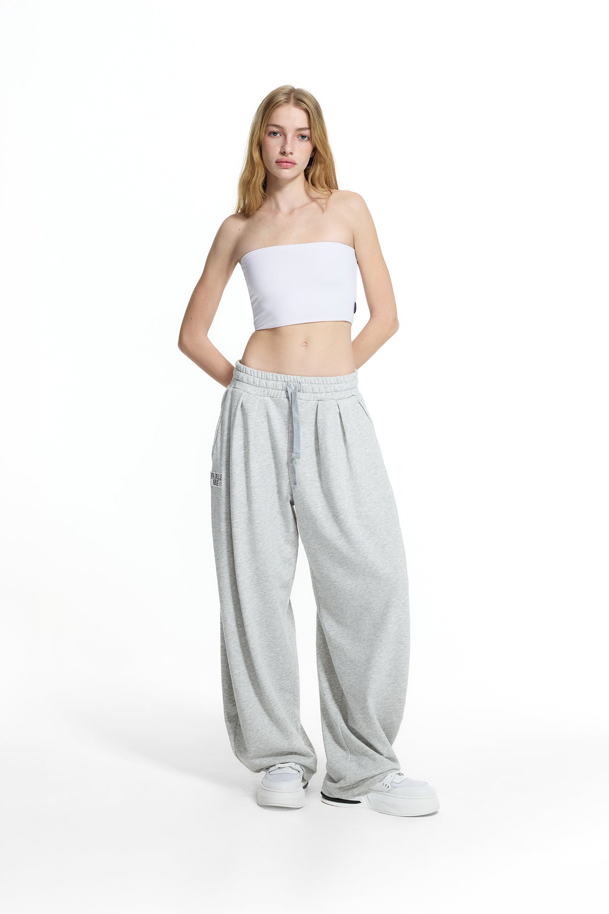 Gri Melanj Pile Detaylı Baggy Pantolon 19041