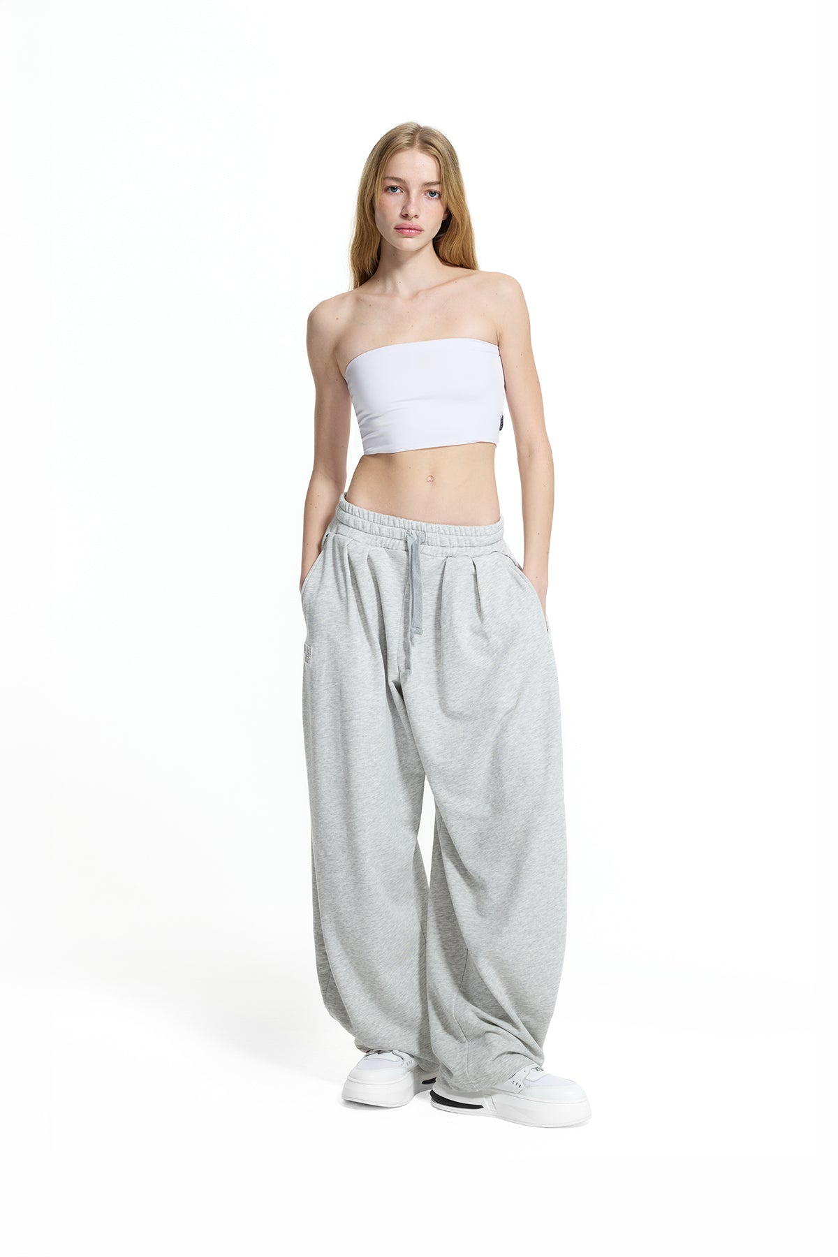 Gri Melanj Pile Detaylı Baggy Pantolon 19041
