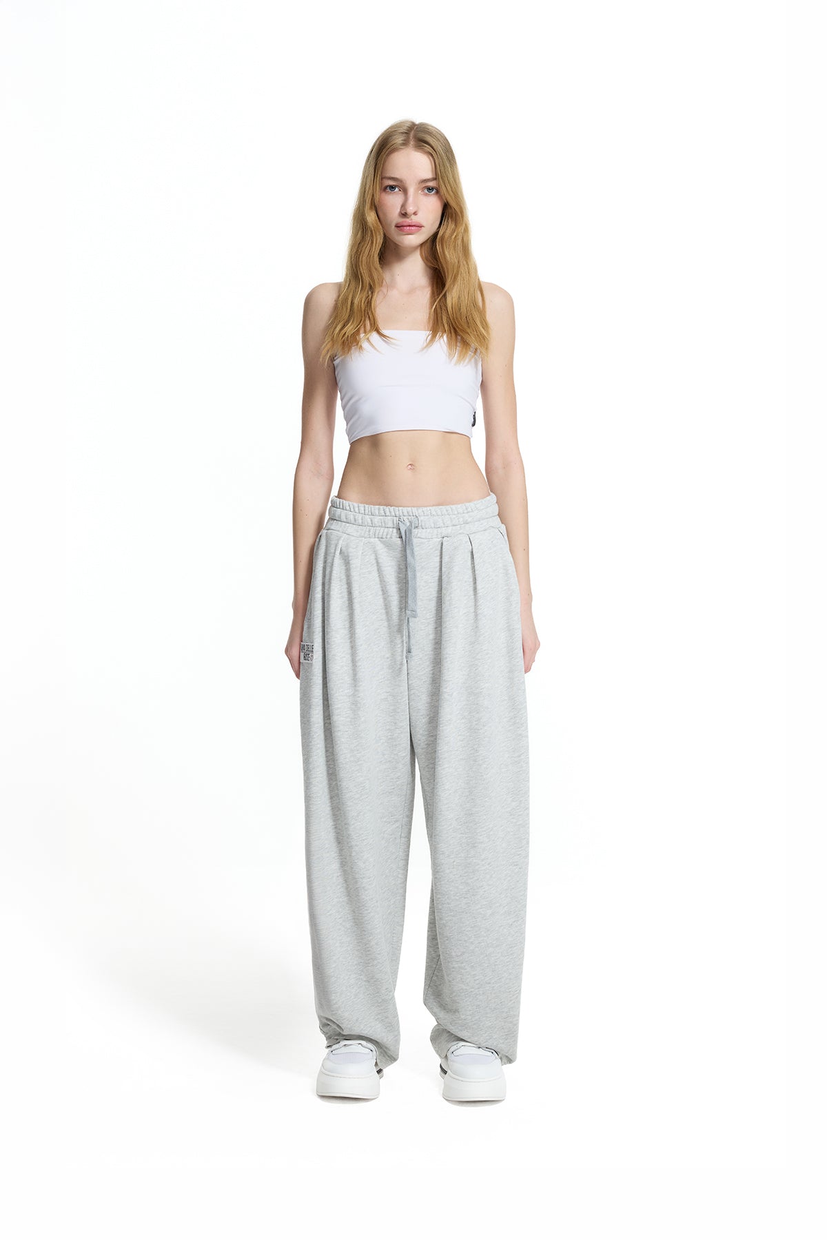 Gri Melanj Pile Detaylı Baggy Pantolon 19041