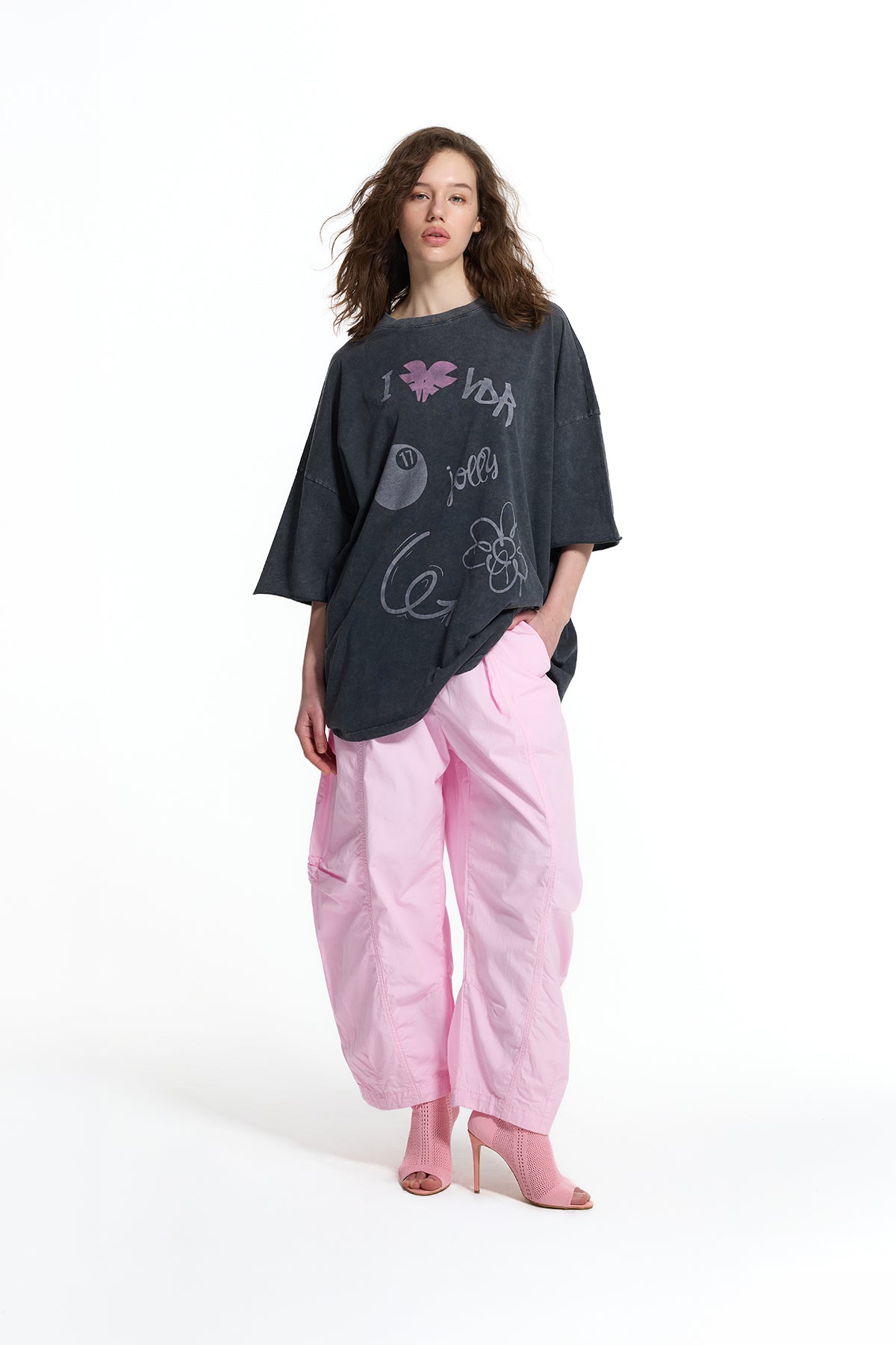 Pembe Pilili Dikiş Detaylı Baggy Pantolon 19049