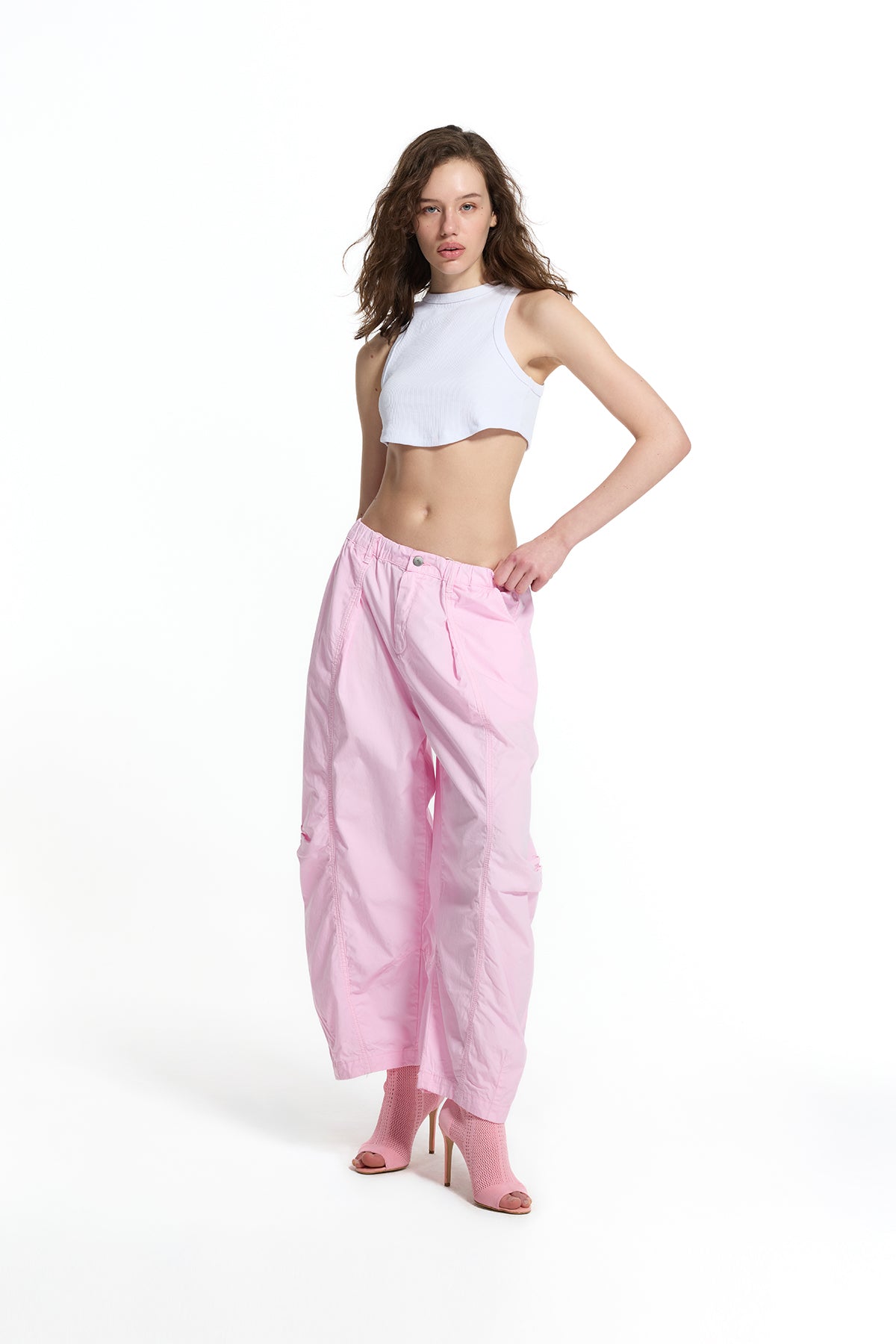 Pembe Pilili Dikiş Detaylı Baggy Pantolon 19049