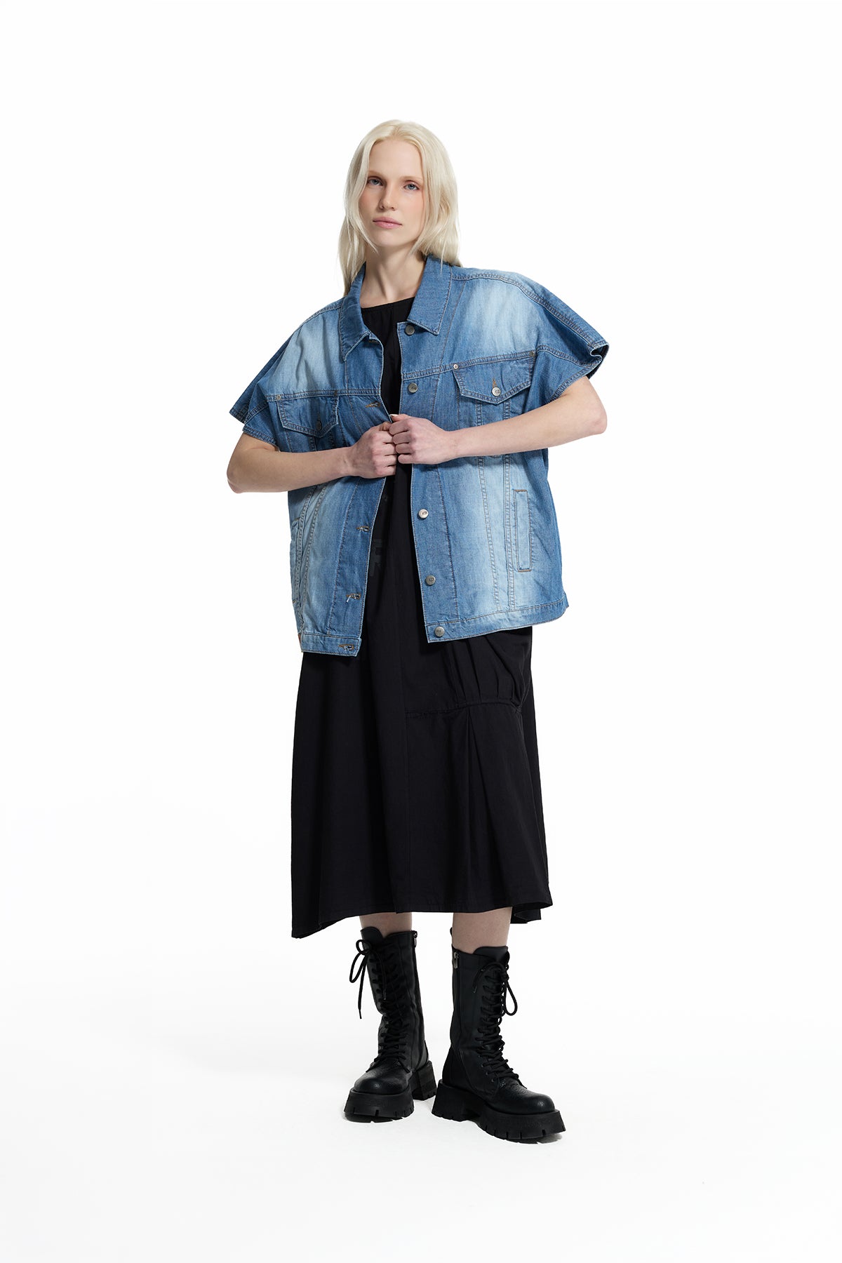 Mavi Yıkamalı Logo Detaylı Denim Yelek 19060