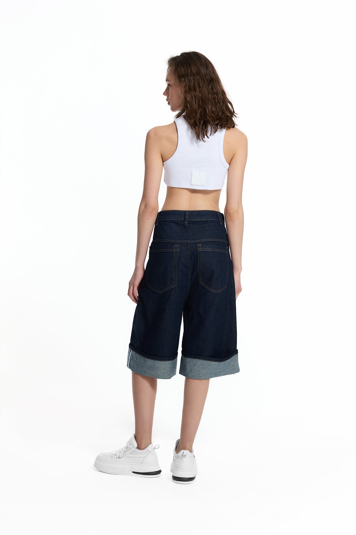 Mavi Katlamalı Paça Bol Kesim Denim Bermuda Şort 19063