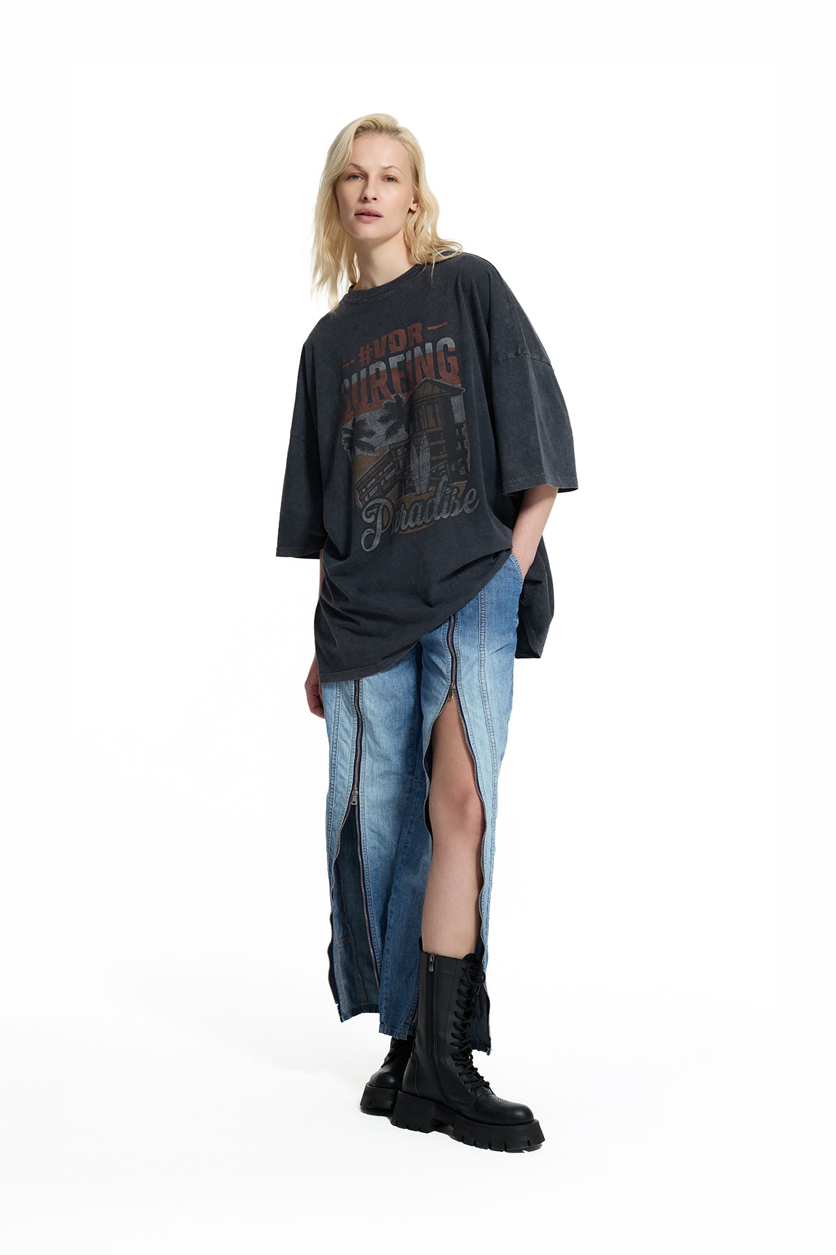 Mavi Fermuar Şerit Detaylı Daralan Paça Denim Pantolon 19066