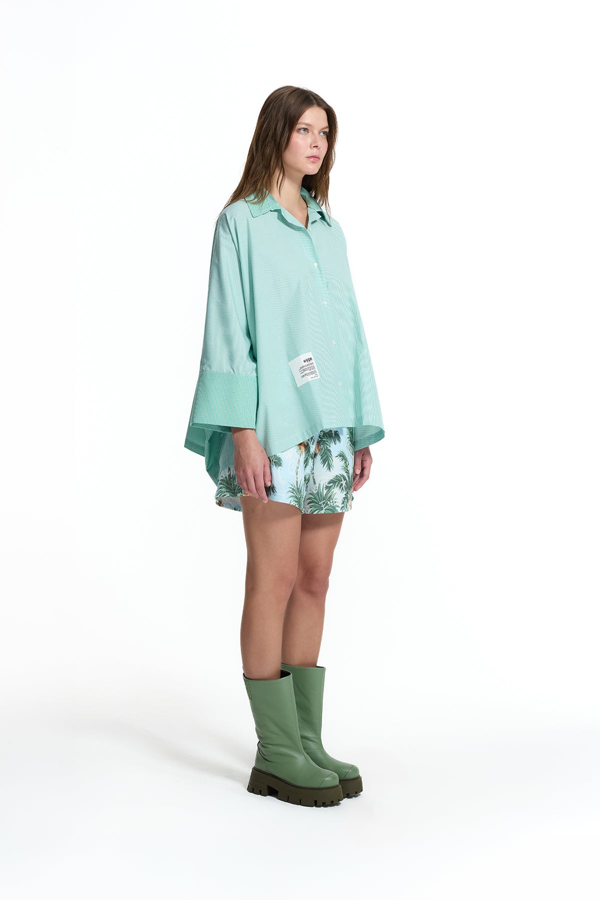 Yeşil Arkası Baskılı Bol Kesim Tunik Gömlek 19073