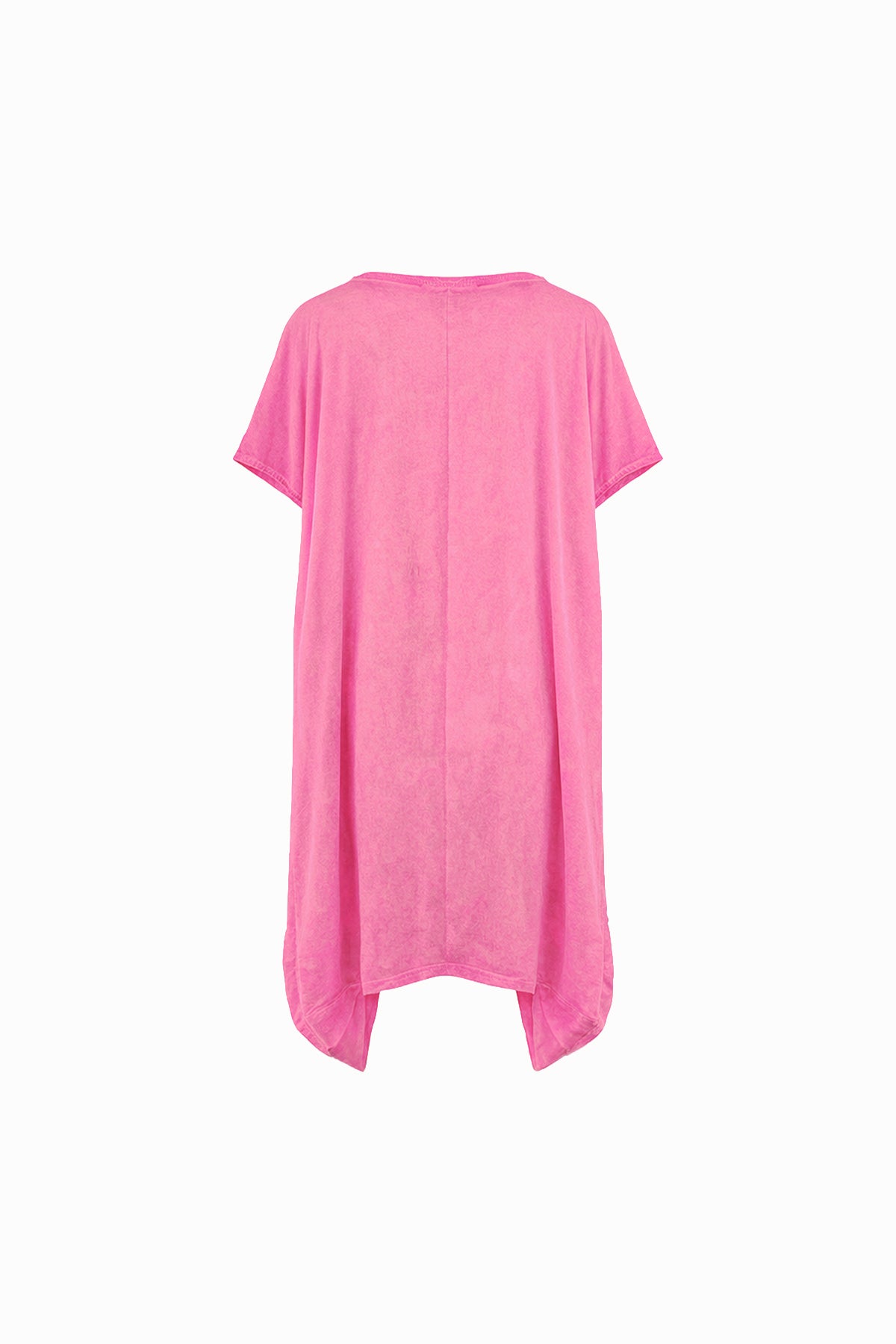 Neon Pembe Yıkamalı Grafik İfadeli Oversize T-Shirt Elbise 19095