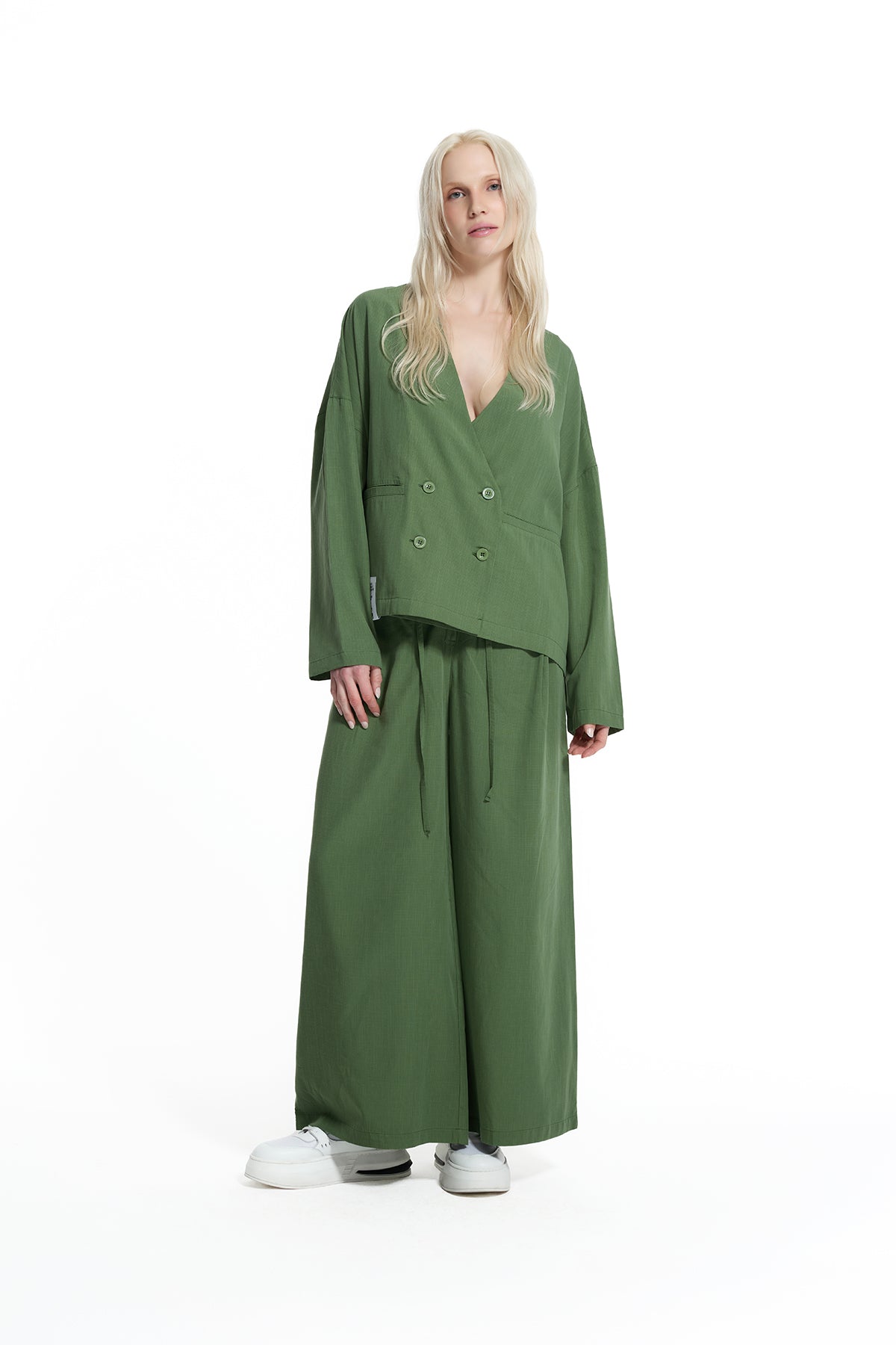 Haki Kısa Kruvaze Kesim Modern Blazer Ceket 19097