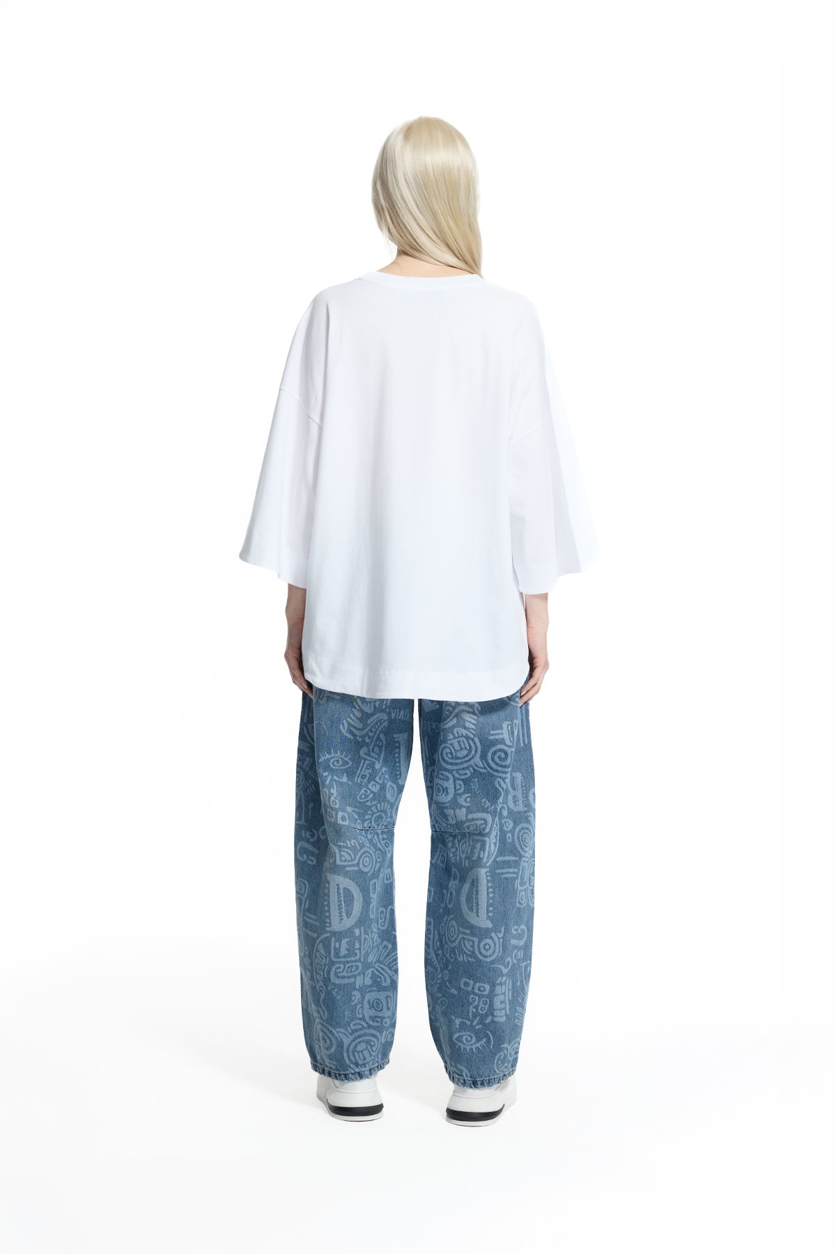 Beyaz Minimal Cep Detaylı Oversize Siluet T-Shirt 19103
