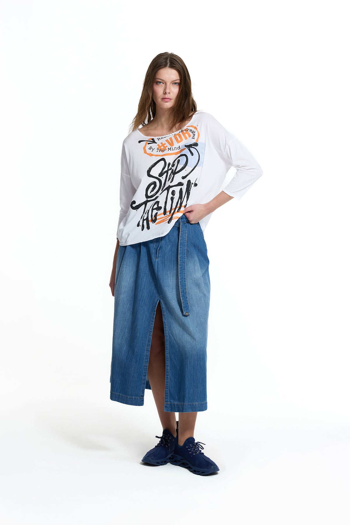 Mavi Kemerli Culotte Denim Etek 19123