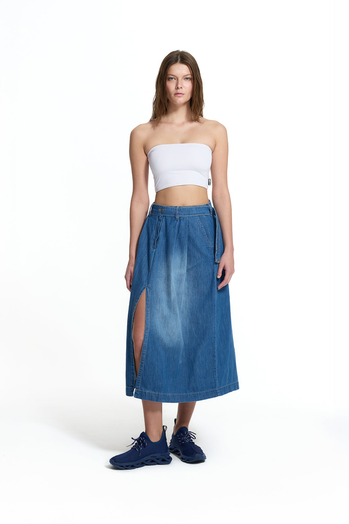 Mavi Kemerli Culotte Denim Etek 19123
